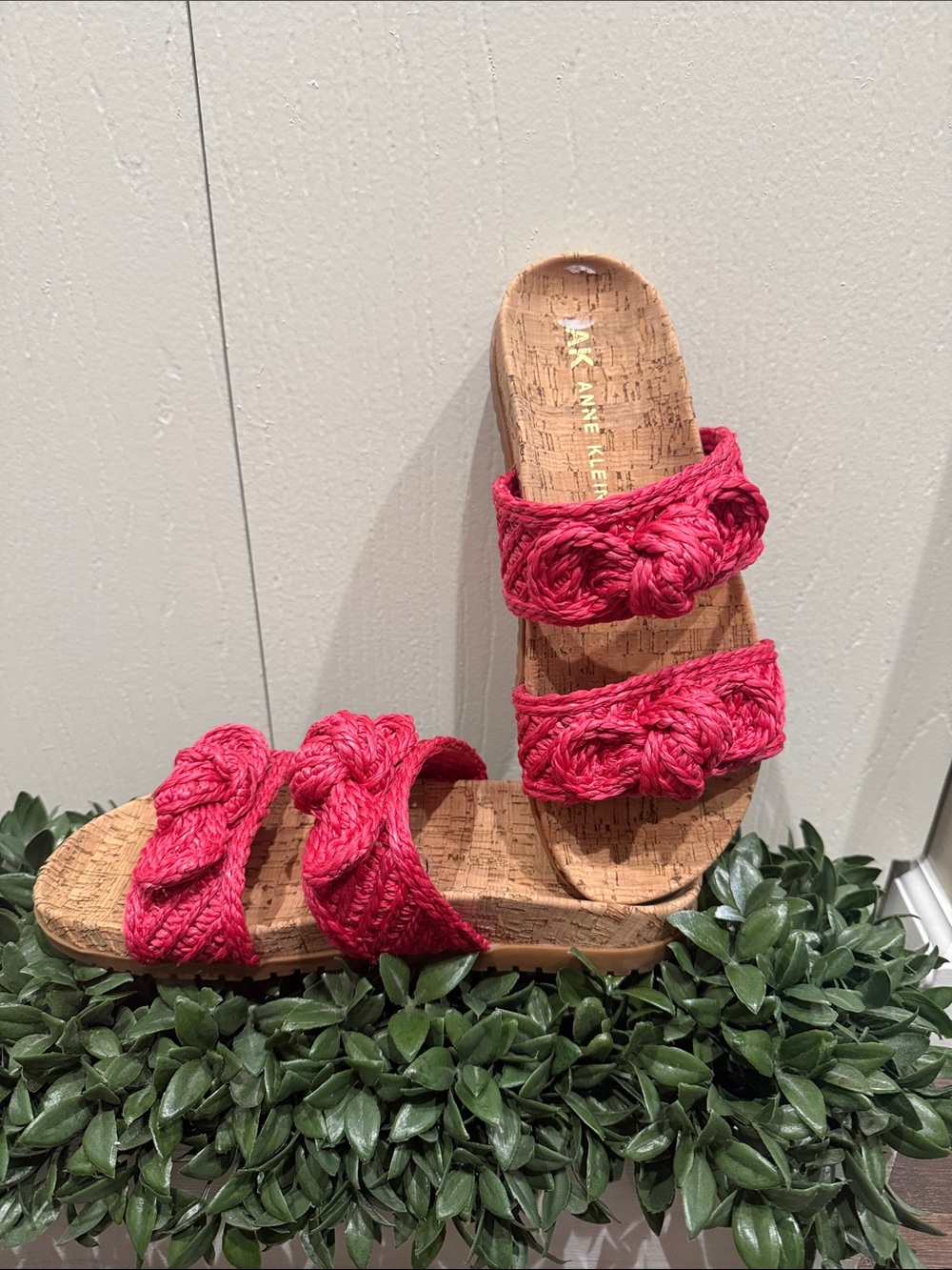 Anne Klein "Bulia" Hot Pink Braided Cork Slide Sandals Size 7.5